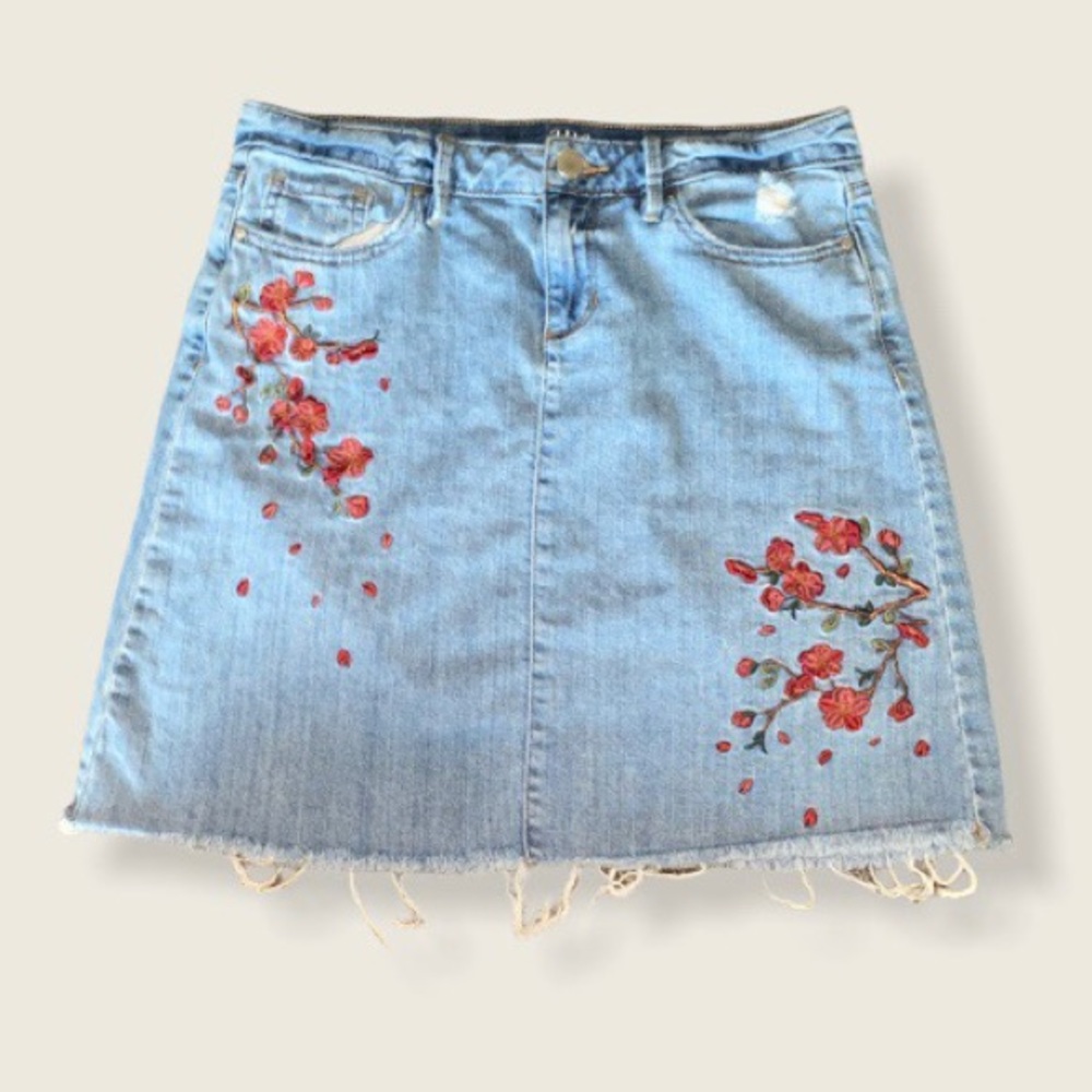Floral Vintage Embroidered Jean Skirt